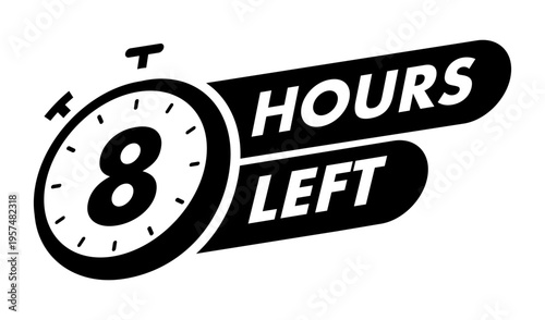 Timer 8 hours left with watch icon for promotion, promo offer, sale, social media post