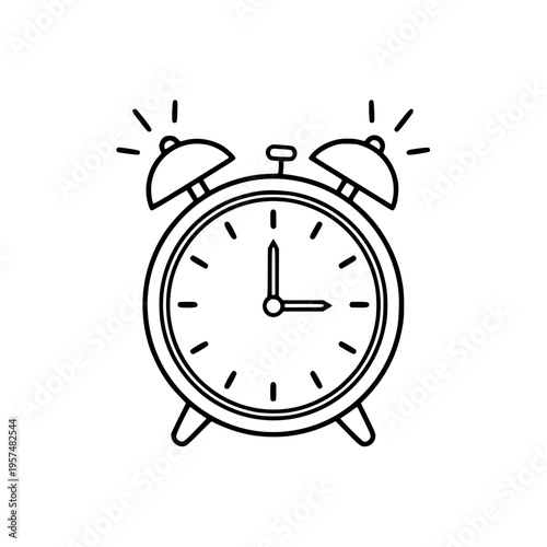 A black line drawing of an alarm clock ringing Vector, illustration