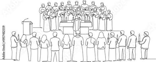 black and white illustration of a crowd of people