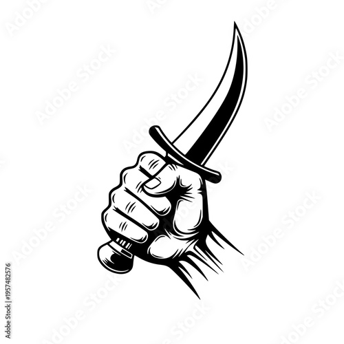 A hand gripping a dagger Vector, illustration