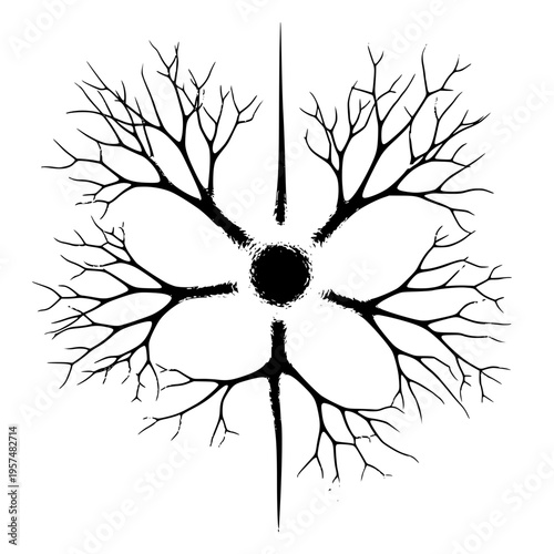 A black and white illustration of a neuron Vector, illustration
