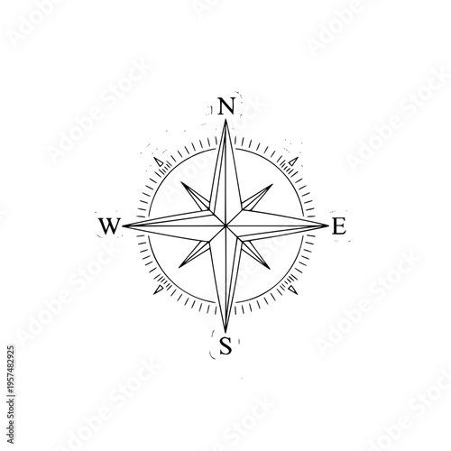 A compass with a starburst design and directional letters Vector, illustration