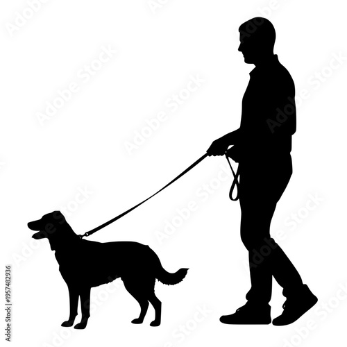 Man walking dog on a leash Vector, illustration