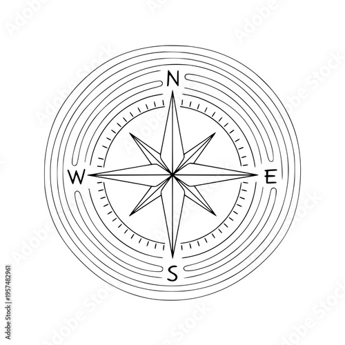 A black and white drawing of a compass Vector, illustration