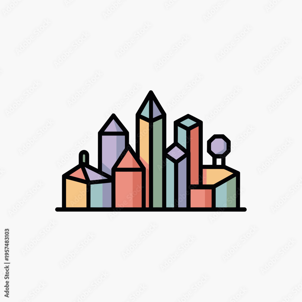 Obraz premium Colorful city skyline vector illustration urban architecture building graphic
