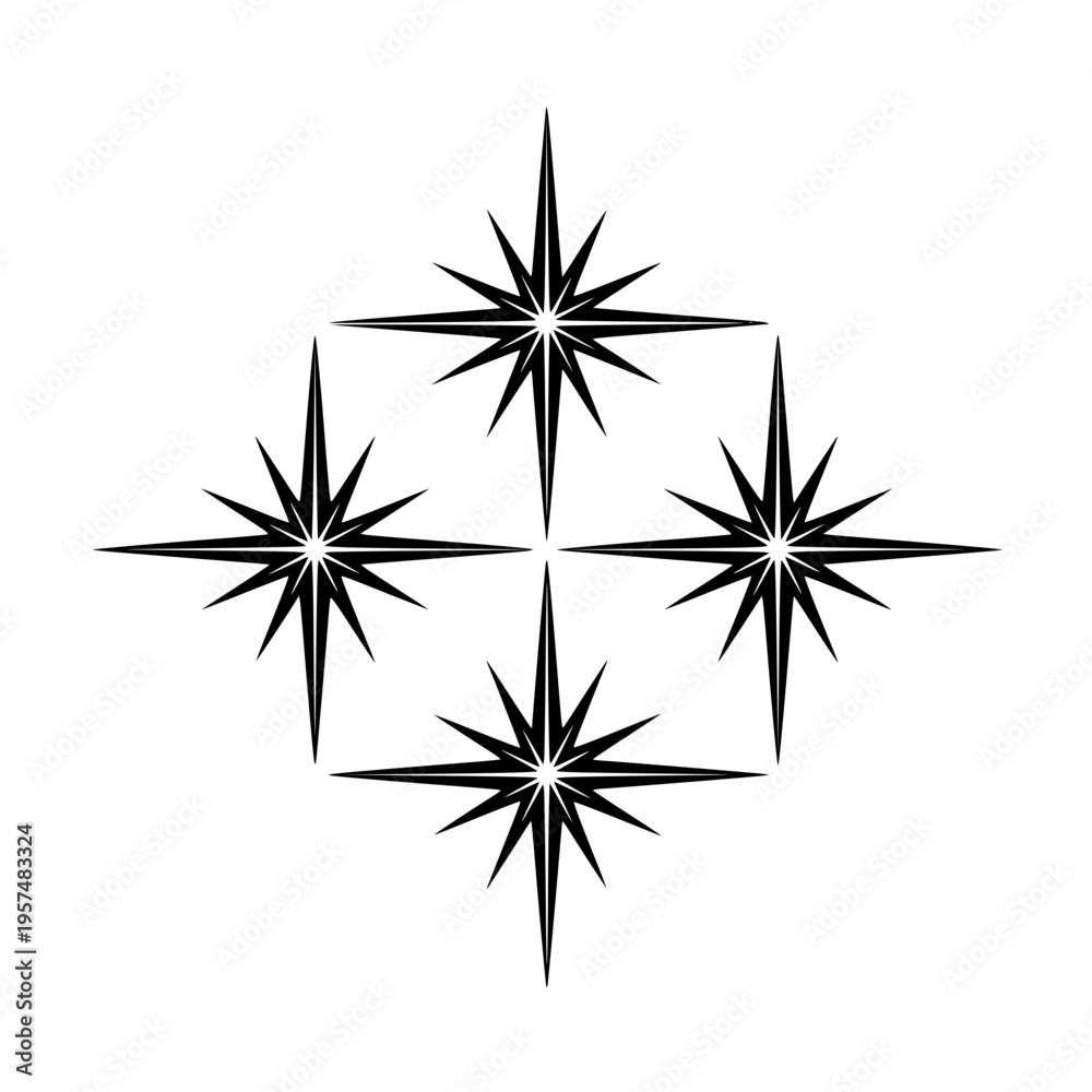 Fototapeta premium A black and white image of four compass points Vector, illustration