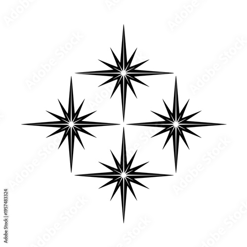 A black and white image of four compass points Vector, illustration