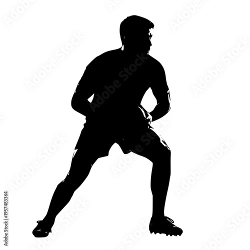 A man in a rugby stance on the field Vector, illustration