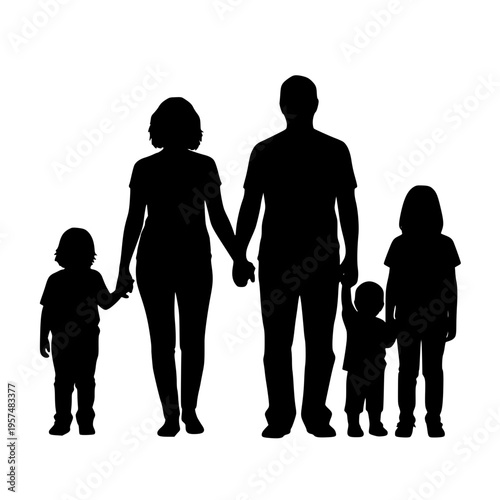 A family of four standing together Vector, illustration