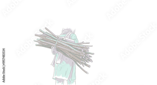 Wallpaper Mural Person carrying a bundle of sticks. Torontodigital.ca