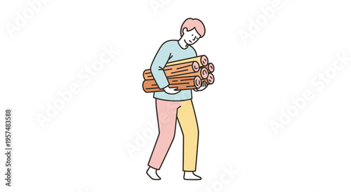 Wallpaper Mural Man carrying a stack of wood. Torontodigital.ca