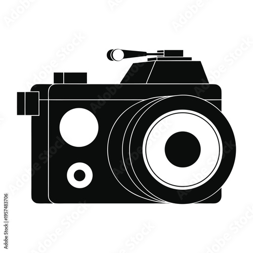 Minimalist Black and White Camera Icon isolated on White Background