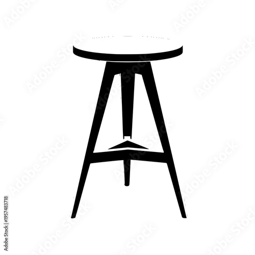 A black stool with a round seat and three legs Vector, illustration
