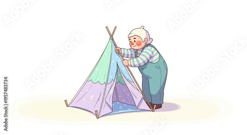 Wallpaper Mural Elderly woman setting up small tent. Torontodigital.ca