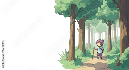 Wallpaper Mural Little girl hiking with walking sticks. Torontodigital.ca