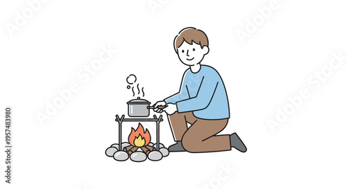 Wallpaper Mural Man cooking on camping fire outdoors. Torontodigital.ca