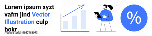Business growth, data analysis, statistics, financial planning, marketing strategies, economic growth. Growth chart, percentage symbol and person analyzing data. Business growth and data analysis