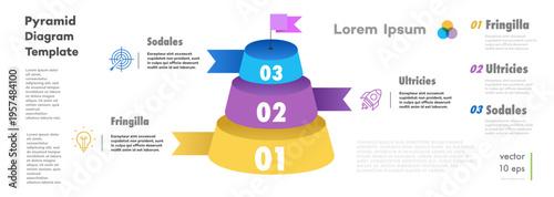 Fotografía Pyramid infographic diagram 3d isometric 3 level, options, parts for workflow la