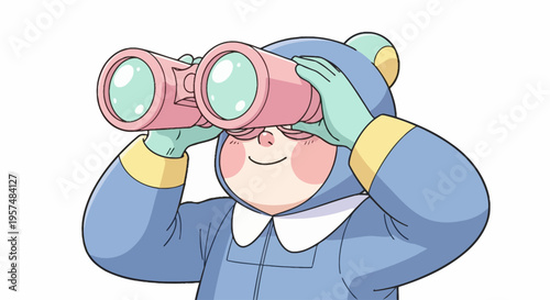 Wallpaper Mural Smiling Cartoon Character With Binoculars. Torontodigital.ca