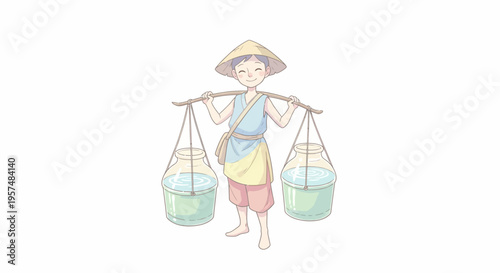 Wallpaper Mural Asian woman carrying baskets on shoulder. Torontodigital.ca