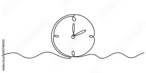 Minimalist Continuous One-Line Drawing of a Clock