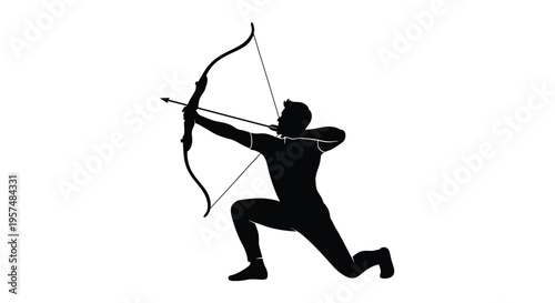 Silhouette of an archer drawing a bow preparing to release an arrow