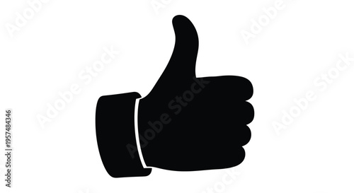 A simple black silhouette of a hand displaying a thumbs up gesture