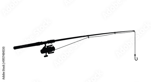 Silhouette of a fishing rod with reel and exposed hook