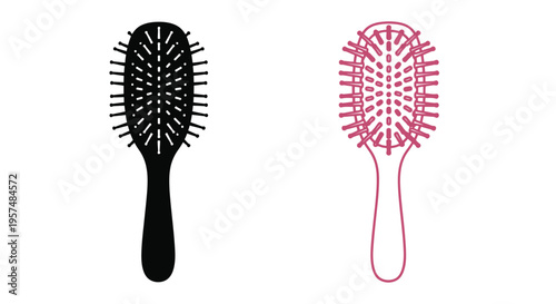 Two hairbrushes presented in contrasting colors black and pink