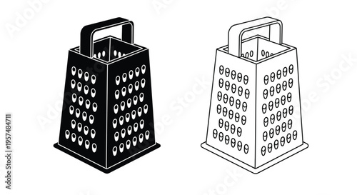Two box graters one solid black and one outlined in white