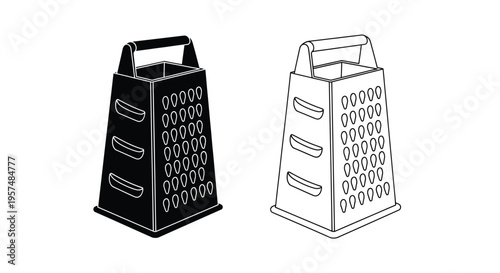 Black and white line art illustration of two cheese graters