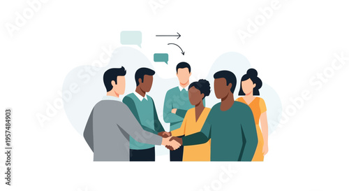 Diverse Business Professionals Shaking Hands: Global Partnership, Collaboration & Agreement Illustration