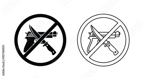 Prohibited weapons a handgun and knife crossed within warning signs
