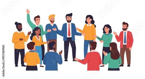 Diverse Group of People Collaborating and Communicating - Teamwork, Community, and Inclusivity in a Modern Business Setting