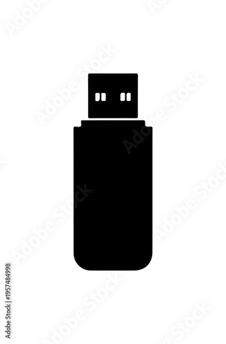 Silhouette of a usb flash drive on a white background