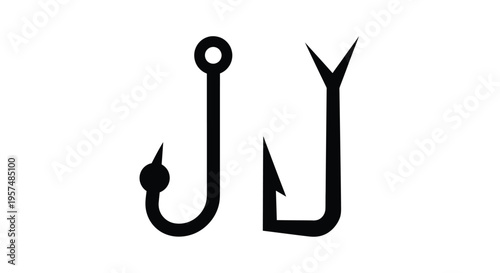Two black fishing hooks displayed side by side on a white background