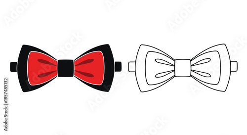 Two bow ties presented one black with red one white outline