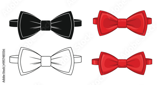 Four colorful bow ties displayed in a symmetrical arrangement on a white background