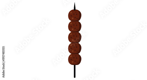 A simple illustration of a meatball skewer on a black stick