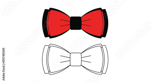 Two bow ties are displayed one red with black trim one white outline