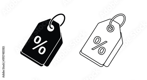 Two price tags with percentage signs one filled and one outlined