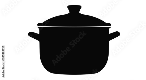 Black silhouette of a cooking pot with handles and a lid