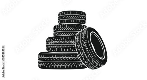 A stack of black tires depicted in a simple graphic style