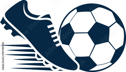 Soccer cleat kicking ball in motion with speed lines  athletic sports equipment