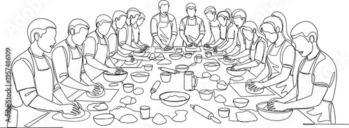 group of people sitting around a table eating