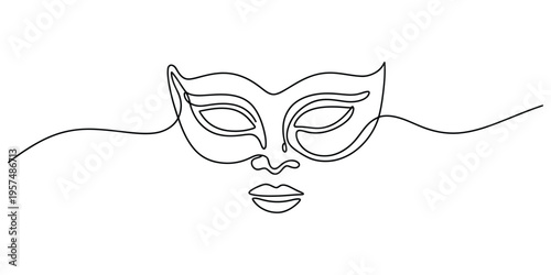 Elegant Masquerade Mask Continuous Line Drawing