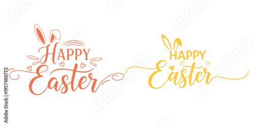 Easter bunny greeting cards with happy easter text in red and yellow