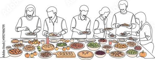 people serving food at buffet