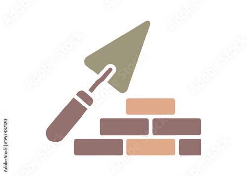 Bricklaying concept icon with trowel and wall for mobile and web use.