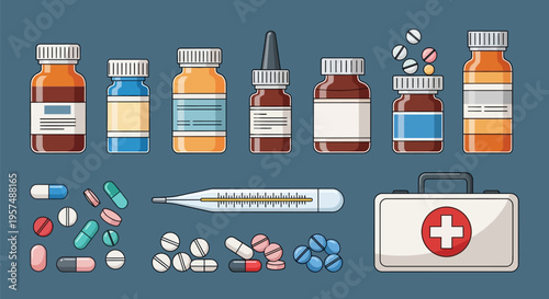 Assortment of Medical Supplies and Medications for Healthcare and Wellness.